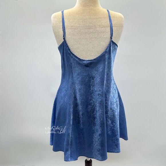 Adonna Blue Jacquard Floral Chemise Nightgown Size Large - Picture 3 of 6